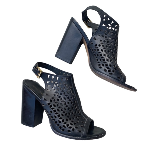 Rebecca Minkoff Black Leather Laser
Cut Peep Toe Block Heel Booties 8.5M - Picture 4 of 15